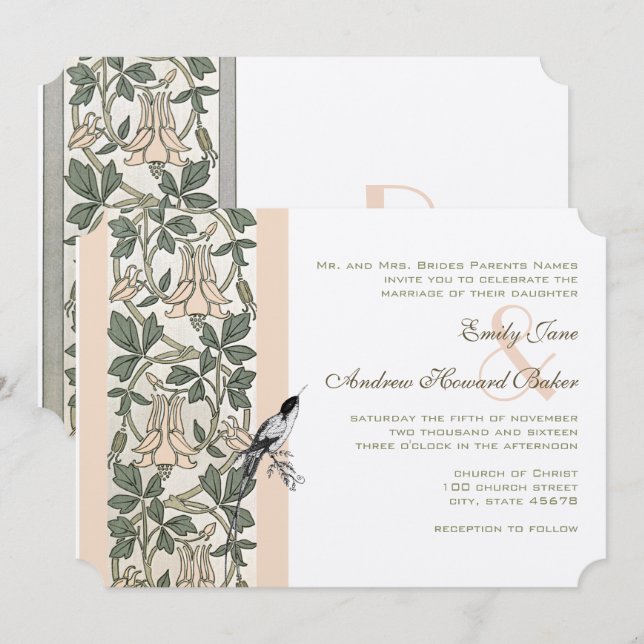 Invitation Art nouveau HoneySuckle Hummingbird Mariage (Devant / Derrière)
