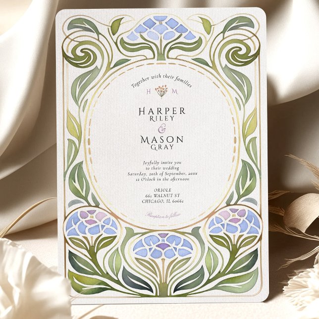 Invitation Art Nouveau Hydrangea Floral Mariage (Créateur téléchargé)