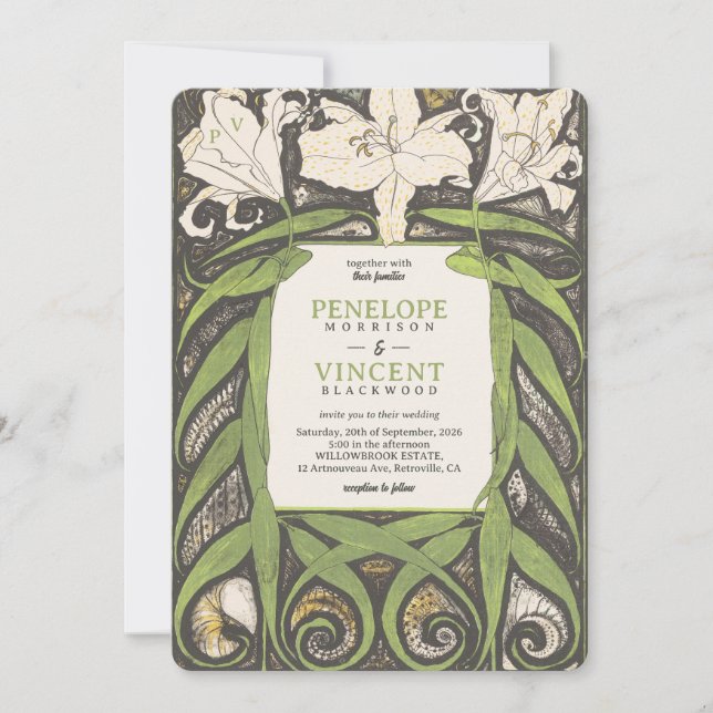 Invitation Art Nouveau Lily Élégante (Devant)