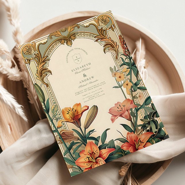 Invitation Art Nouveau Lily Mariage - Floral Frame Design (Créateur téléchargé)