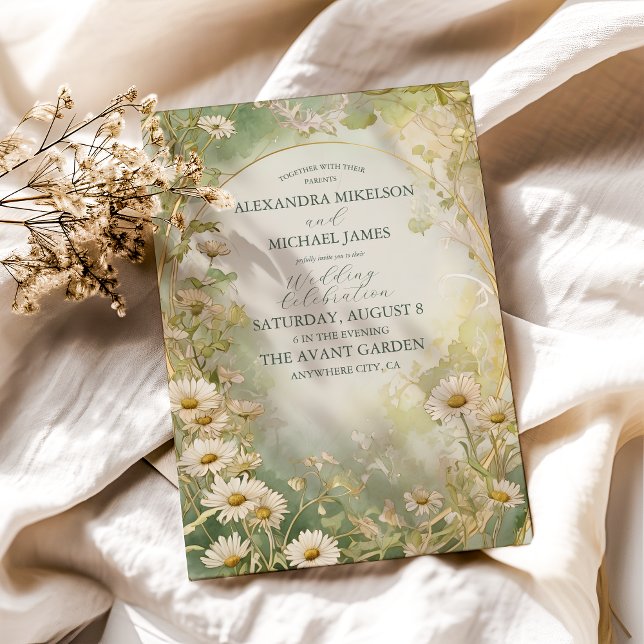 Invitation Art Nouveau Marguerites Ivoire Vert Mariage (Créateur téléchargé)