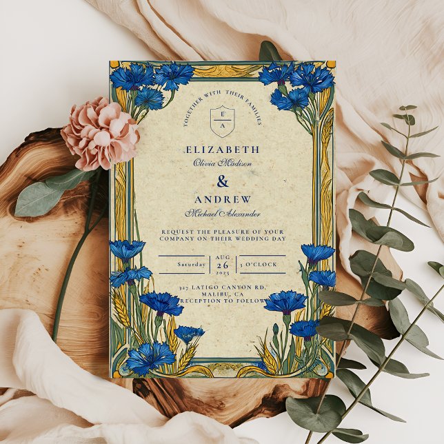 Invitation Art Nouveau Mariage de Cornflower Bleu (Créateur téléchargé)