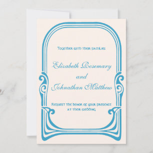 Invitation Art Nouveau mariage vintage oiseaux paon stylisés