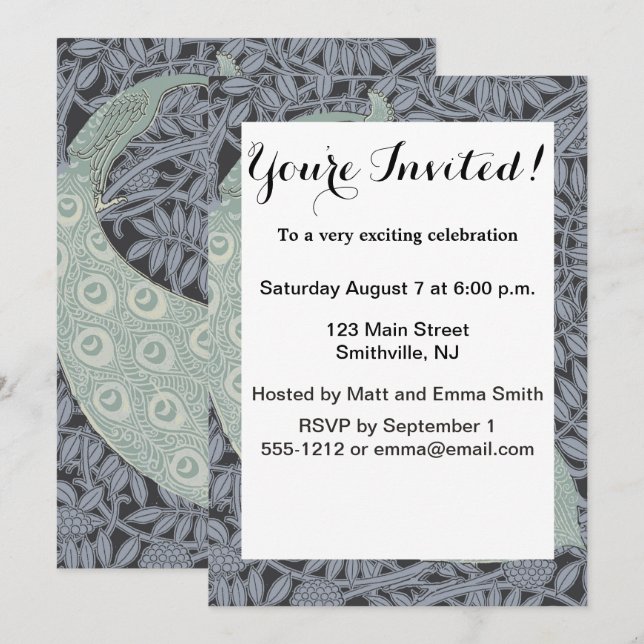 Invitation Art Nouveau Peacock Classic Vintage Bird (Devant / Derrière)