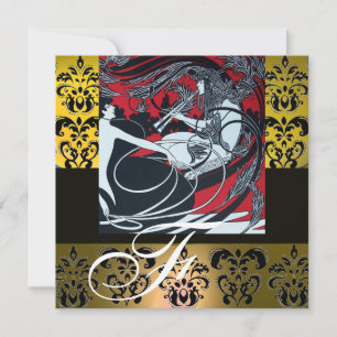 INVITATION ART NOUVEAU ROUGE NOIR JAUNE BLANC DOMMASQUE MONOG