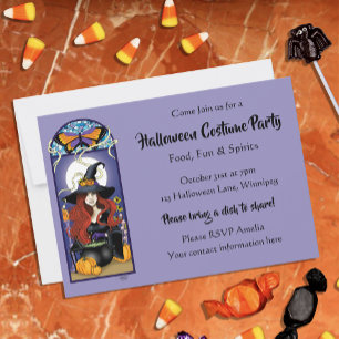 Invitation Art Nouveau Sorcière d'Automne Citrouilles Lune Vi