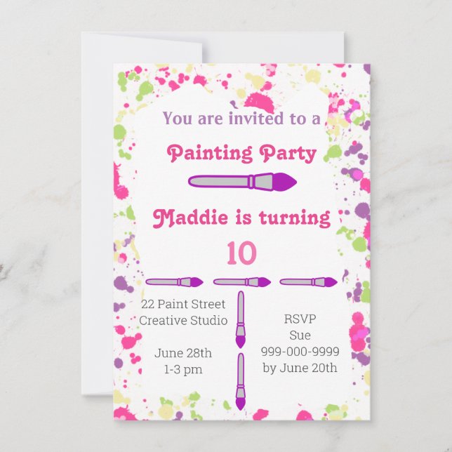 Invitation Art Painting Party rose et violet (Devant)