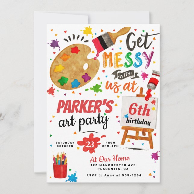 Invitation Art Party anniversaire peinture (Devant)