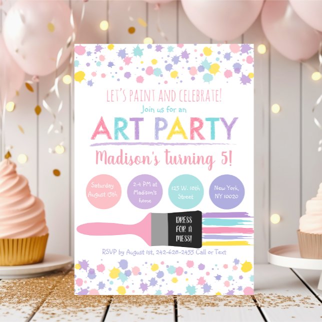 Invitation Art Party Paint Party Pastel Anniversaire (Créateur téléchargé)