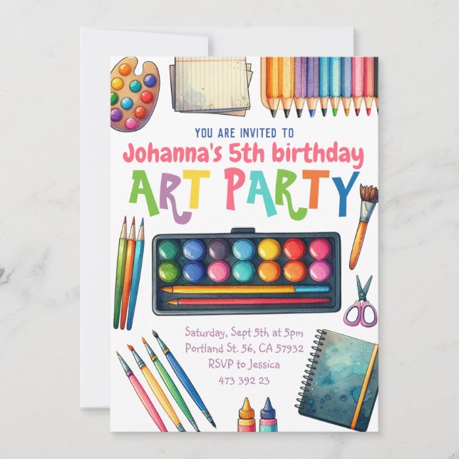 Invitation Art Party Peinture Artiste Anniversaire de enfant (Devant)