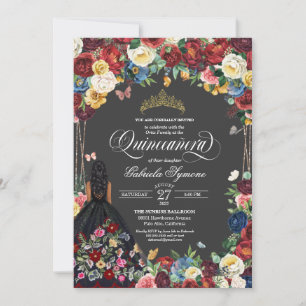 Invitation Art populaire Broderie Papillon Floral Quinceaner