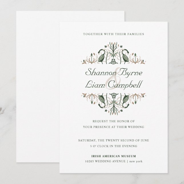 Invitation Art populaire celtique | Floral moderne Mariage ir (Devant / Derrière)