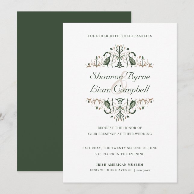 Invitation Art populaire celtique | Floral moderne Mariage ir (Devant / Derrière)