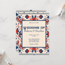 Art populaire floral rouge, blanc et bleu