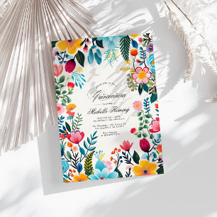 Invitation Art populaire mexicain Floral Quinceañera Photo