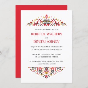 Invitation Art populaire russe Khokhloma Flower Mariage Invit