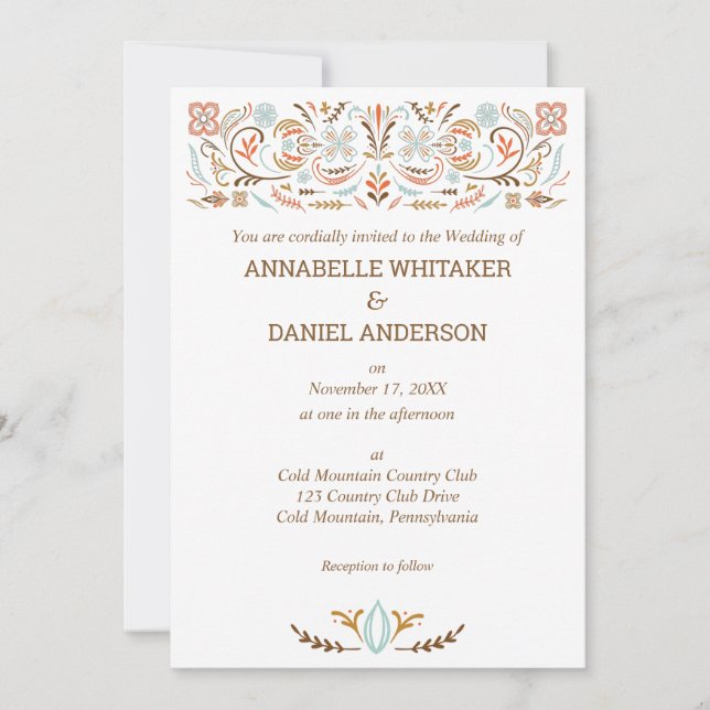Invitation Art populaire scandinave Automne couleurs Mariage (Devant)