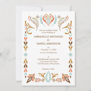 Invitation Art populaire scandinave Automne Couleurs Mariage 