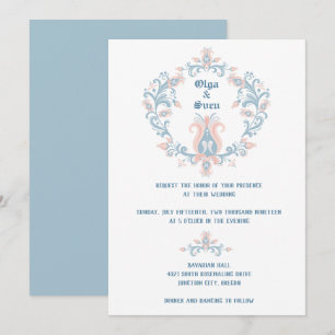 Invitation Art populaire scandinave Blush & Blue Mariage Invi