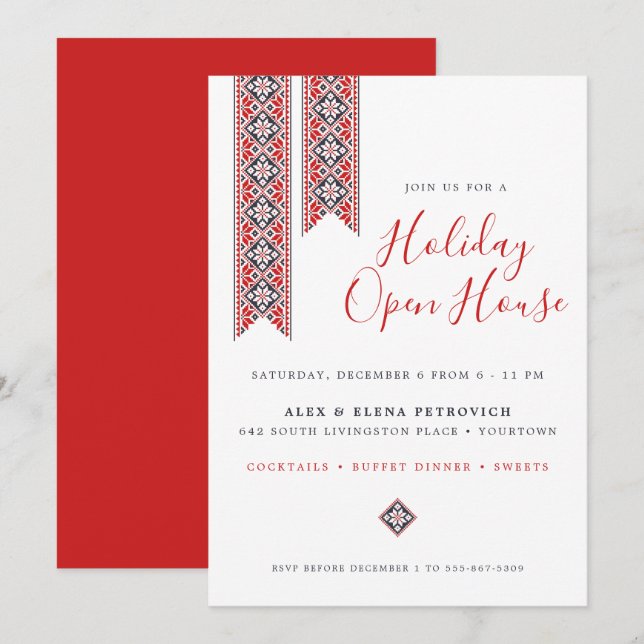 Invitation Art populaire slave moderne | Holiday Open House (Devant / Derrière)