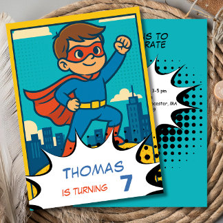 Invitation Art rétro pop comic super-héros super-garçon anniv