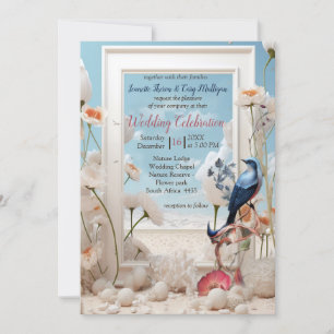 Invitation Art surréaliste avec fleurs et oiseaux