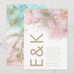 Invitation Artisan Moderne Foil Aquarelle Monogramme Mariage