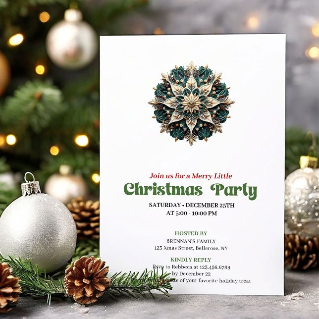Invitation Artistic retro Christmas snowflake party invites (Artistic retro Christmas angel party invitation

)