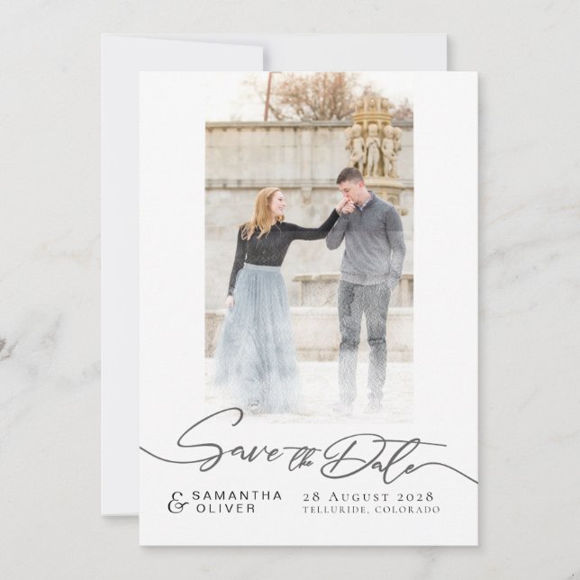 Invitation Artistic White Boho Minimal Save the Date Card (Devant)