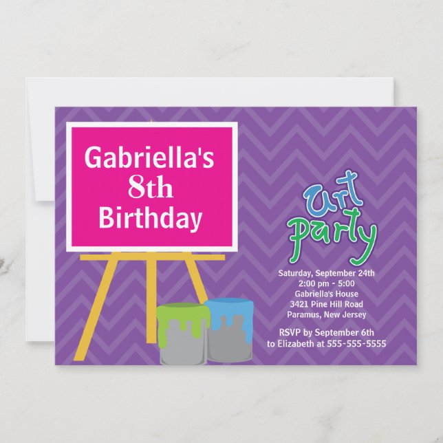 Invitation Arts & Artisanat Fête d'anniversaire de Peinture p (Devant)