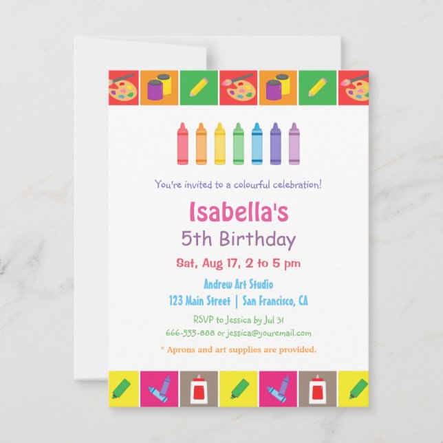 Invitation Arts et partie orientée d'anniversaire de enfant (Devant)