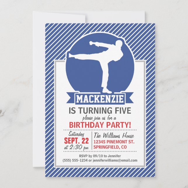 Invitation Arts Martiaux, Karate, Bleu & Blancs (Devant)