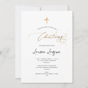 Invitation ArtsApp Elégant Faux Gold Calligraphy Christening