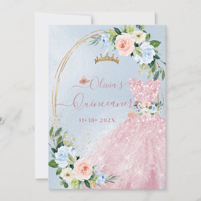 Invitation ArtsApp H2 Blush Blue Roses scintillant Quinceaner (Devant)
