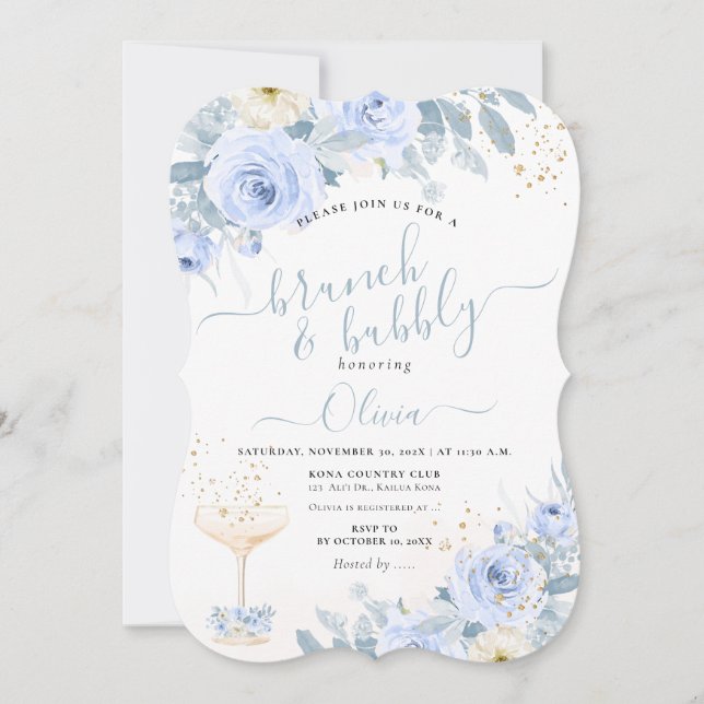 Invitation ArtsApp H2 Dusty Blue Rose Brunch Bubbly (Devant)