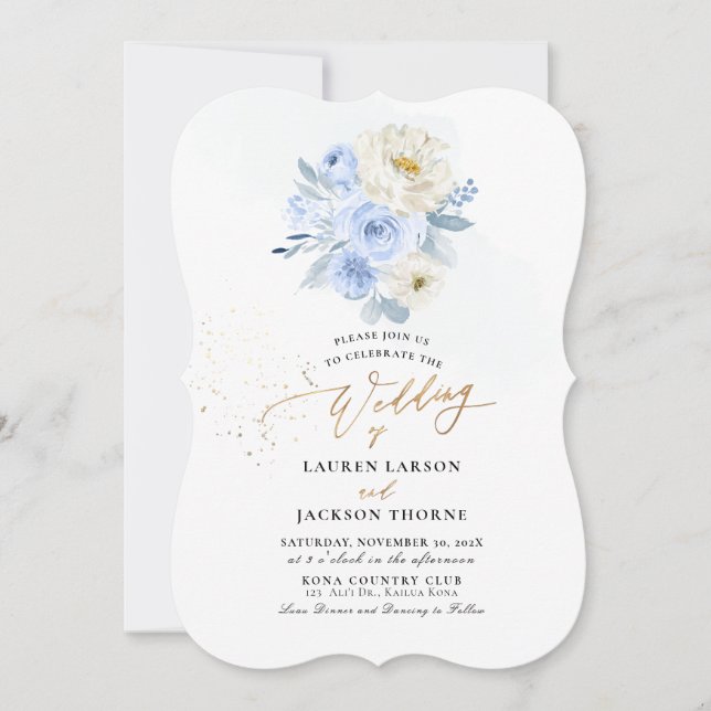 Invitation ArtsApp H2 Dusty Blue Rose Mariage (Devant)