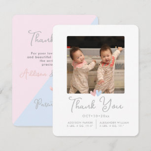Invitation ArtsApp Twins Douche Merci+Faire-part de naissance