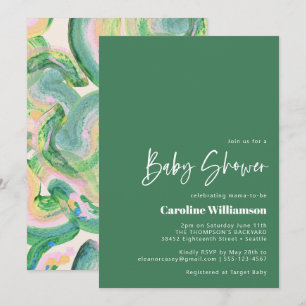 Invitation Artsy Abstrait Baby shower d'aquarelle verte moder