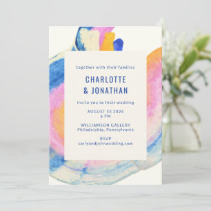 Invitation Artsy Abstrait bleu et jaune Mariage aquarelle