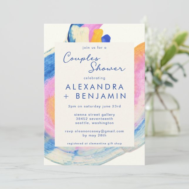 Invitation Artsy Abstrait Blue Aquarelle Couples Douche (Debout devant)