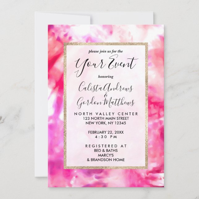 Invitation Artsy Abstrait Été Neon rose pourpre teint Tie Dye (Devant)