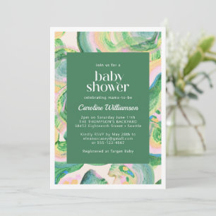 Invitation Artsy Abstrait Vert Aquarelle Baby shower mignon