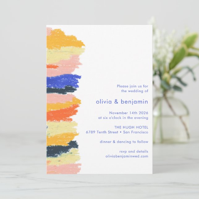 Invitation Artsy Bleu Abstrait Art Mariage photo unique (Debout devant)