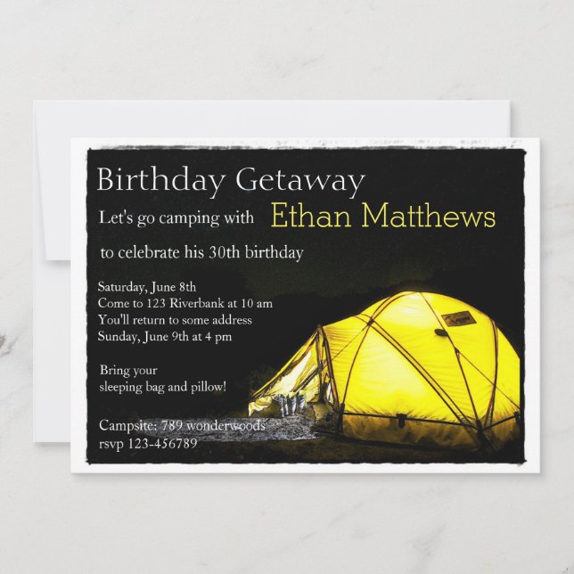 Invitation Artsy Camp Adulte Sortie Fête Anniversaire Invitat (Devant)