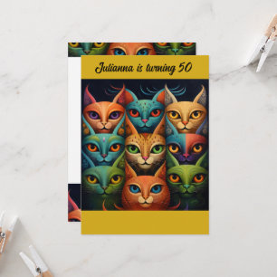 Invitation Artsy Colorée Attitude Chat Anniversaire