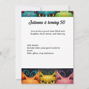 Invitation Artsy Colorée Attitude Femme de chat Anniversaire