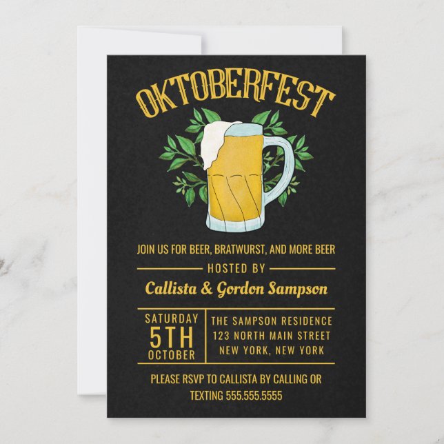Invitation Artsy Jaune Ours Noir Feuilles Oktoberfest Party (Devant)