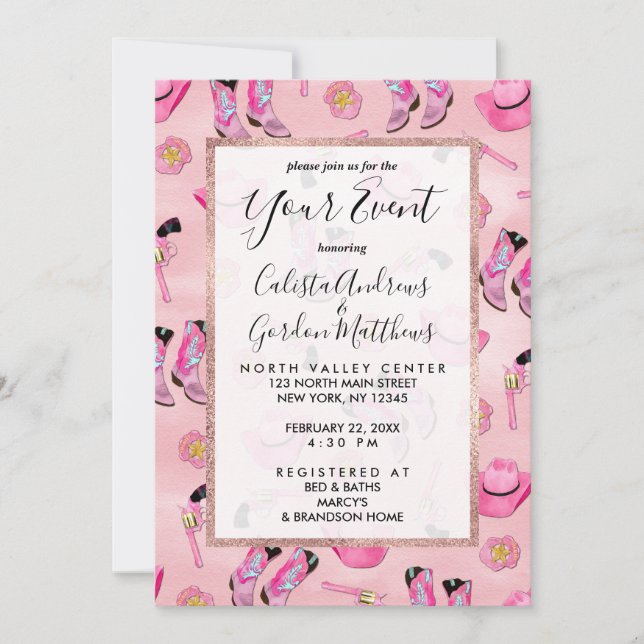 Invitation Artsy mignonne fille rose Turquoise fille aquarell (Devant)