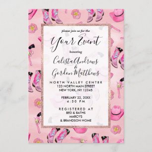 Invitation Artsy mignonne fille rose Turquoise fille aquarell