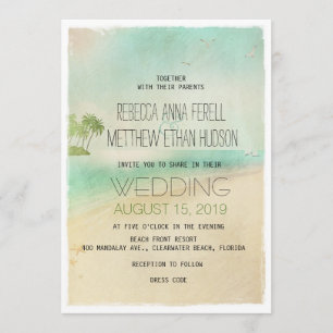 Invitation Artsy Retro Vintage Plage paisible Mariage Invitat